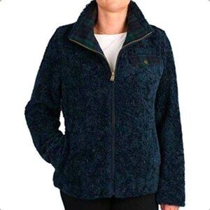 Pendleton Ladies' Fuzzy Plaid Accent Full Zip Jacket Dark Blue Size Small